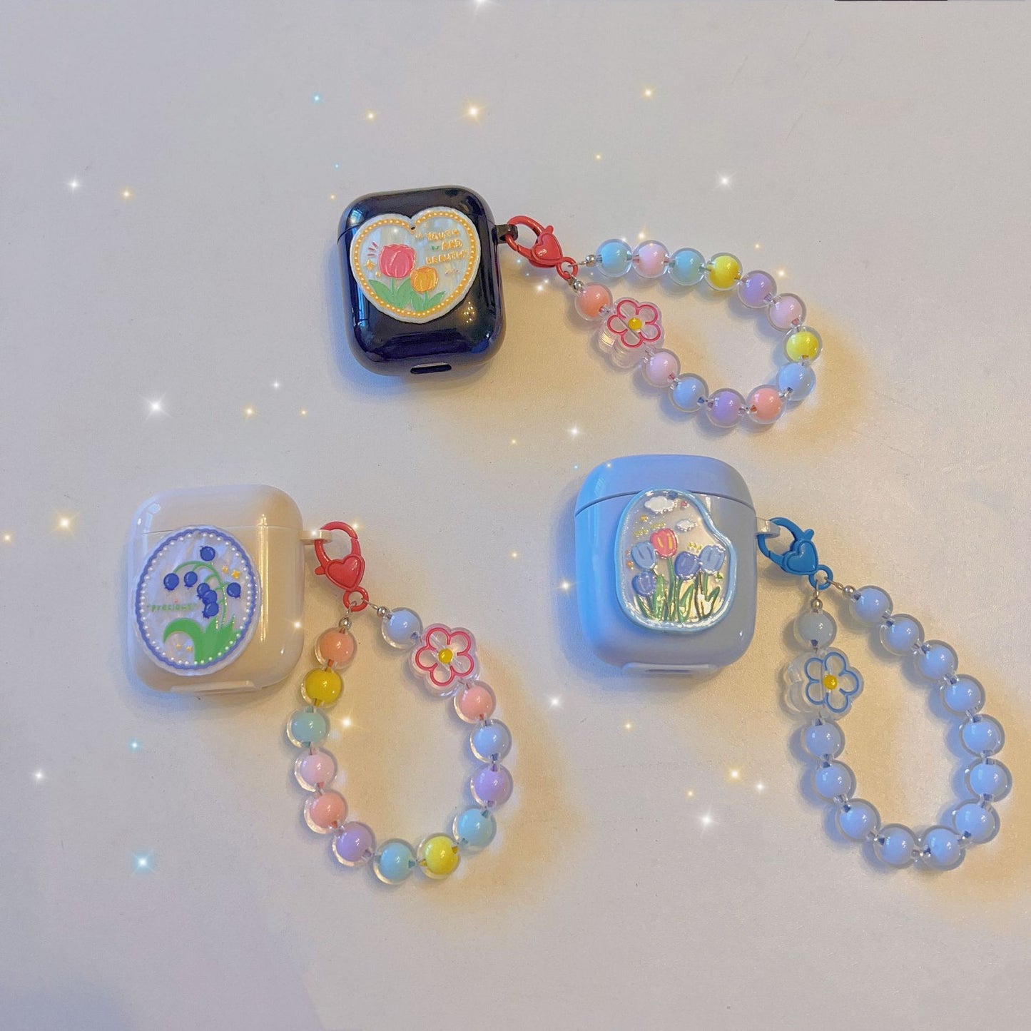 Floral patches + black base shell + colorful bracelet AirPods Pro 2