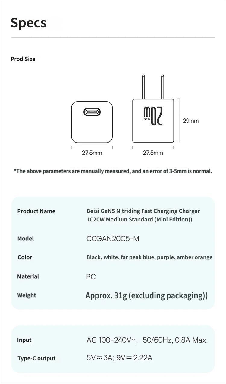 GaN5 Fast charging charger mini 1C 20W-Blue