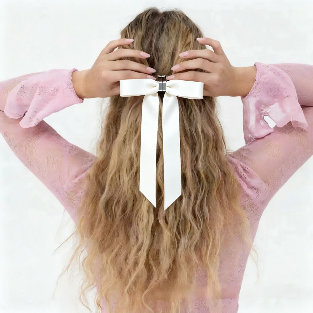 Magnetic Bow Hair Claw Clip White