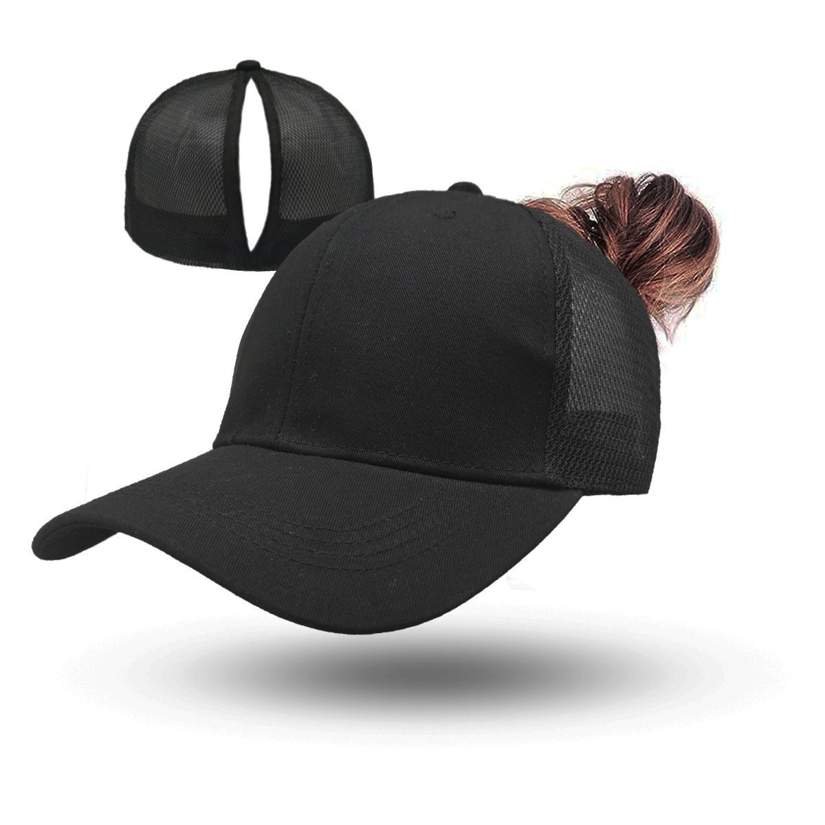 Magnetic Ponytail Cap Cotton Mesh Black