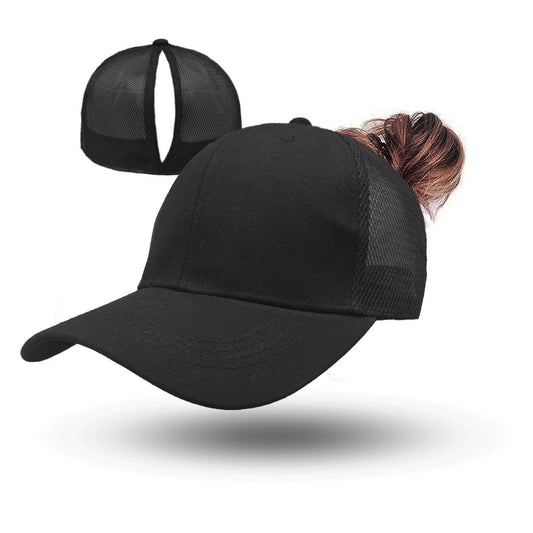 Magnetic Ponytail Cap Cotton Mesh Black