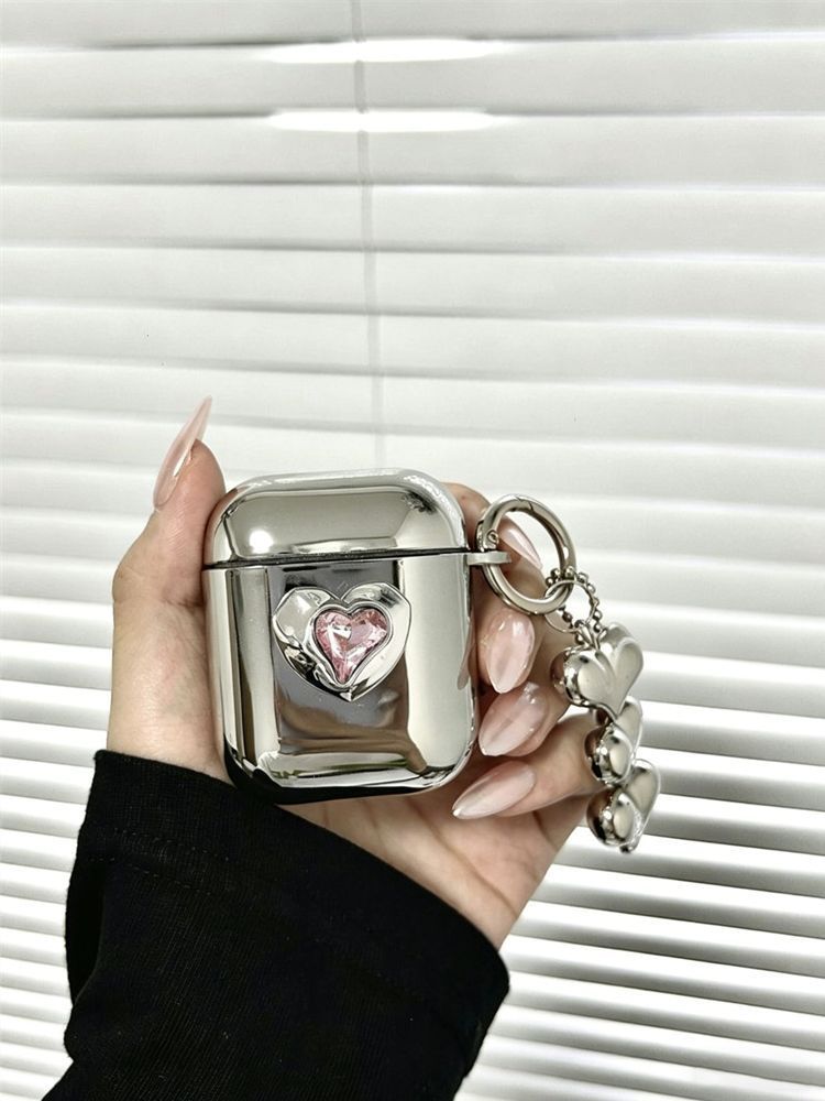 Pink Double Heart Electroplated Case + 3 Heart Charms AirPods 3