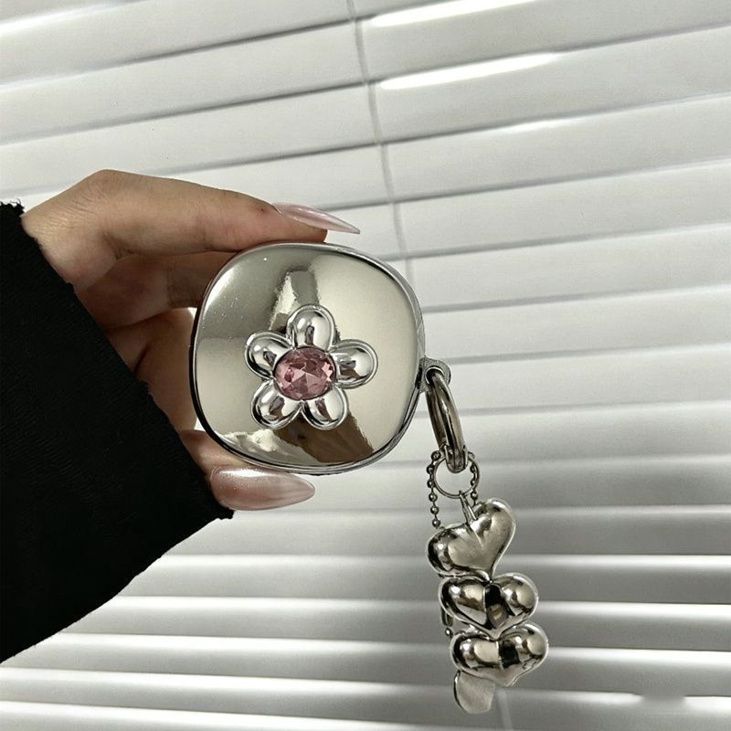 Pink Double Heart Electroplated Case + 3 Heart Charms AirPods 4