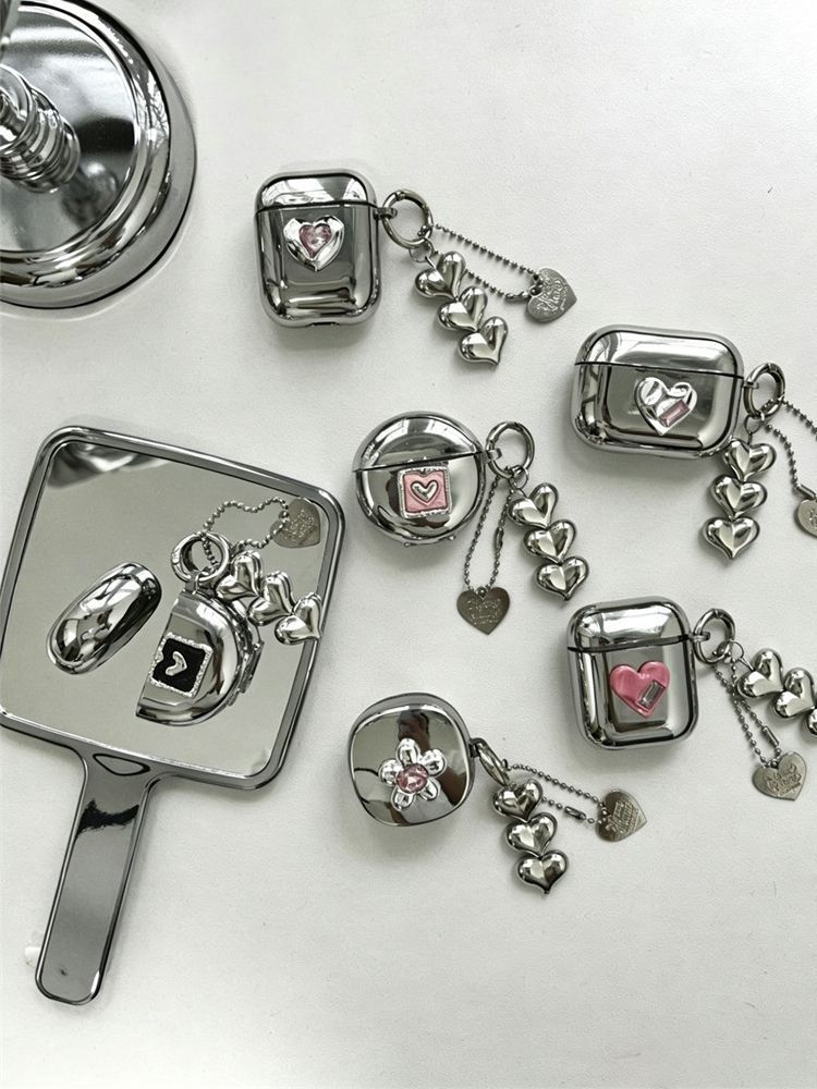 Pink Framed Heart Plated Case + 3 Heart Pendants AirPods Pro 2