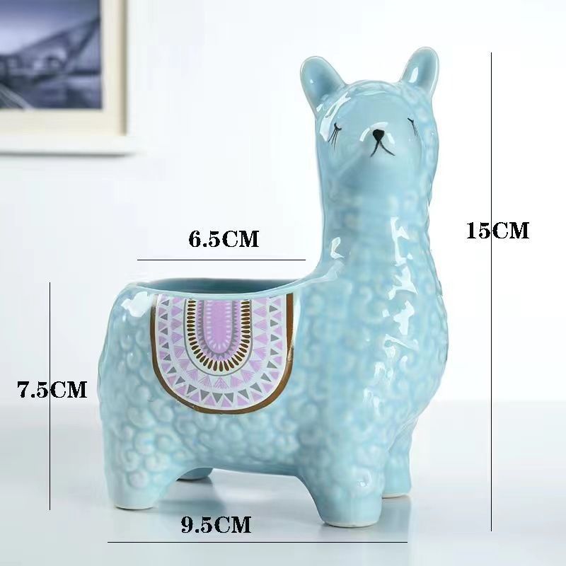 Red Ceramic Planter with Head Tilted Alpaca