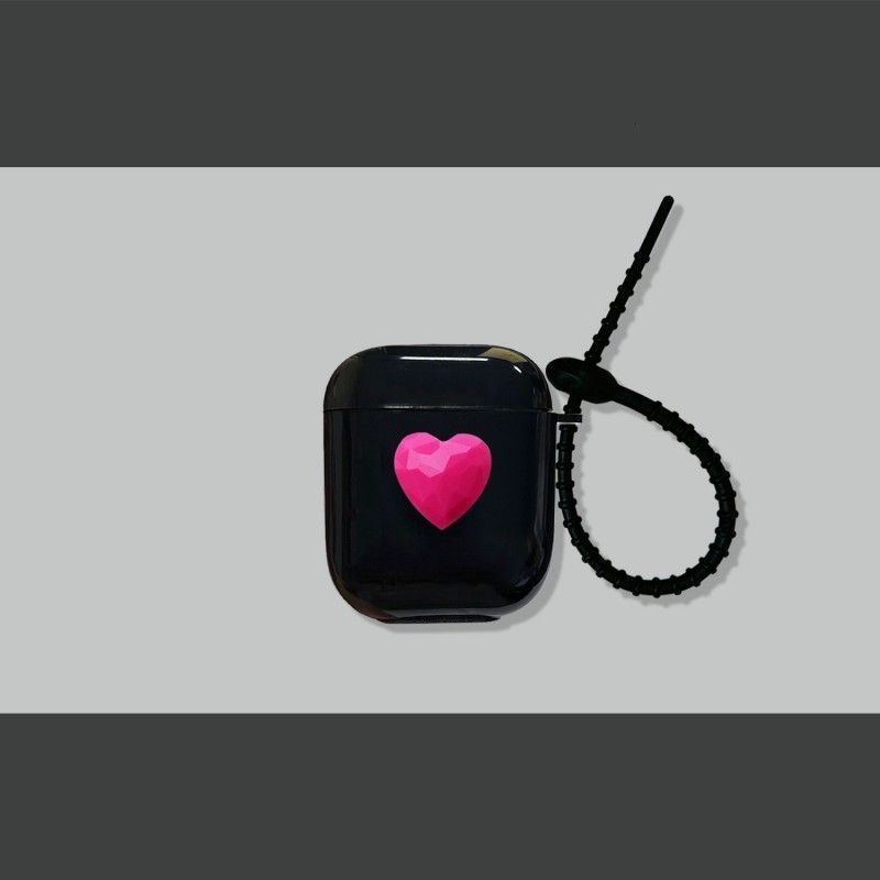Rose Red Heart on Black Case + Black Wrist Strap AirPods Pro