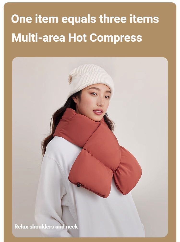 USB Heated White Duck Down Neck Warmer Beige