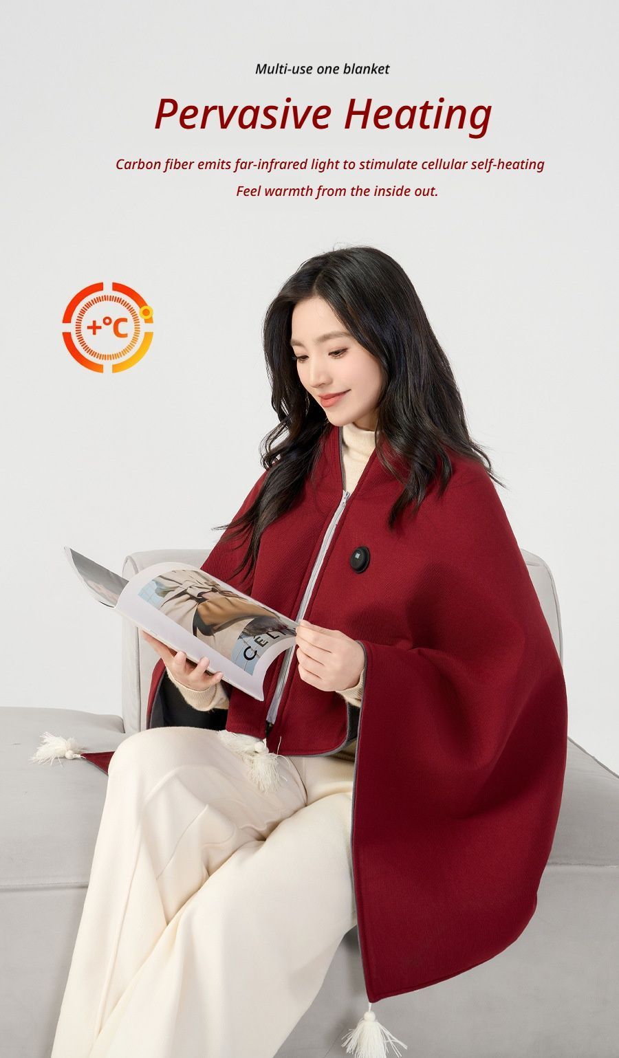 USB Washable Heated Shawl-No Power Bank Included-Apricot