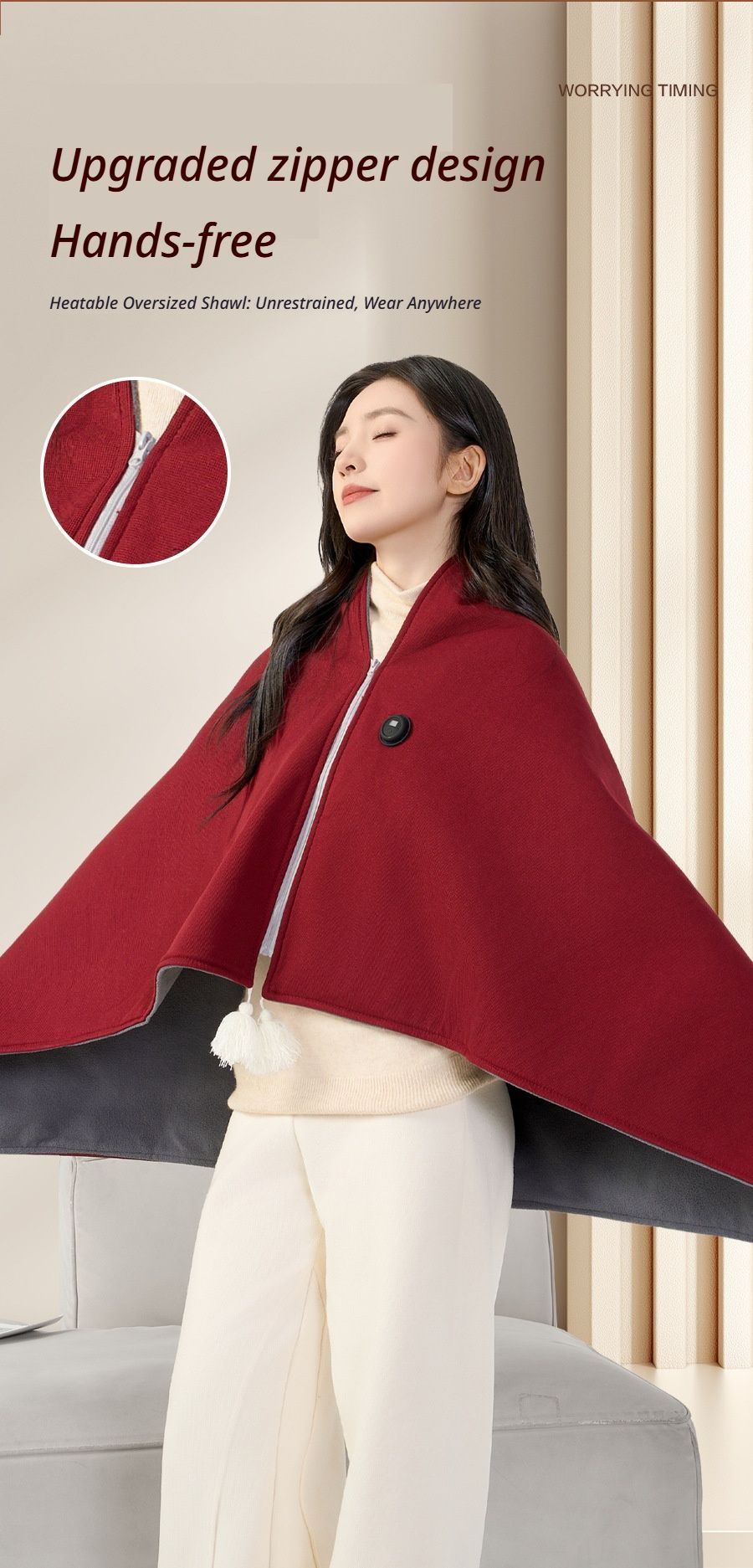 USB Washable Heated Shawl-No Power Bank Included-Green