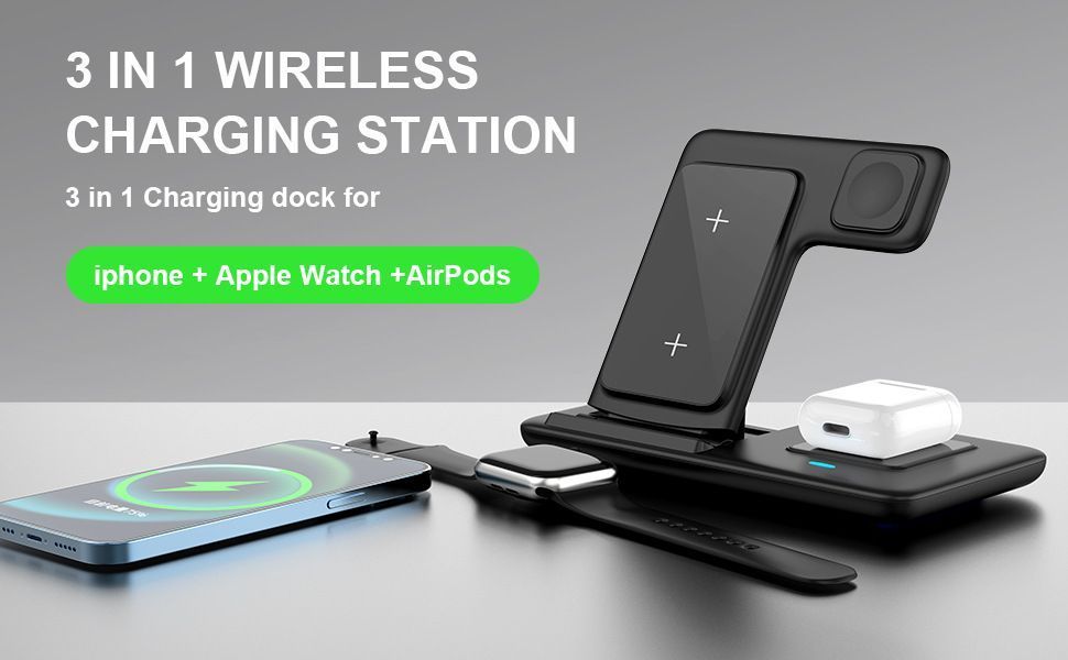 White 20W Foldable 3-in-1 Wireless Charger