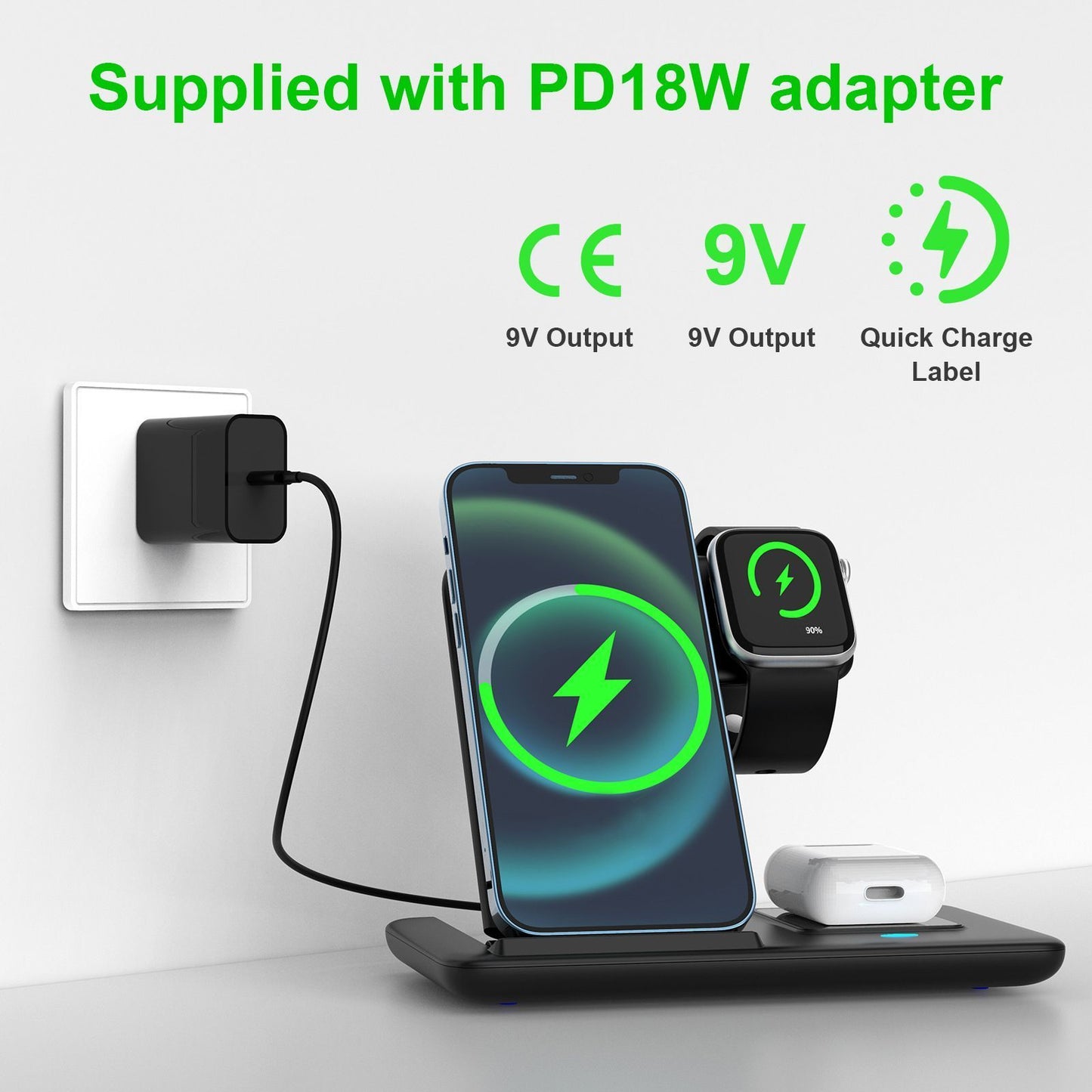 White 20W Foldable 3-in-1 Wireless Charger