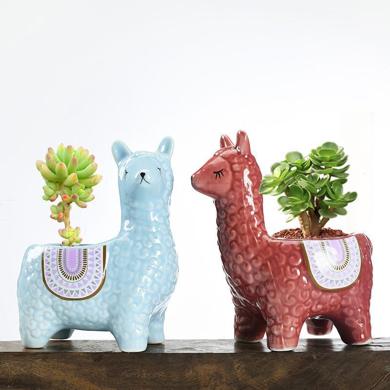 White Ceramic Planter with Head Tilted Alpaca