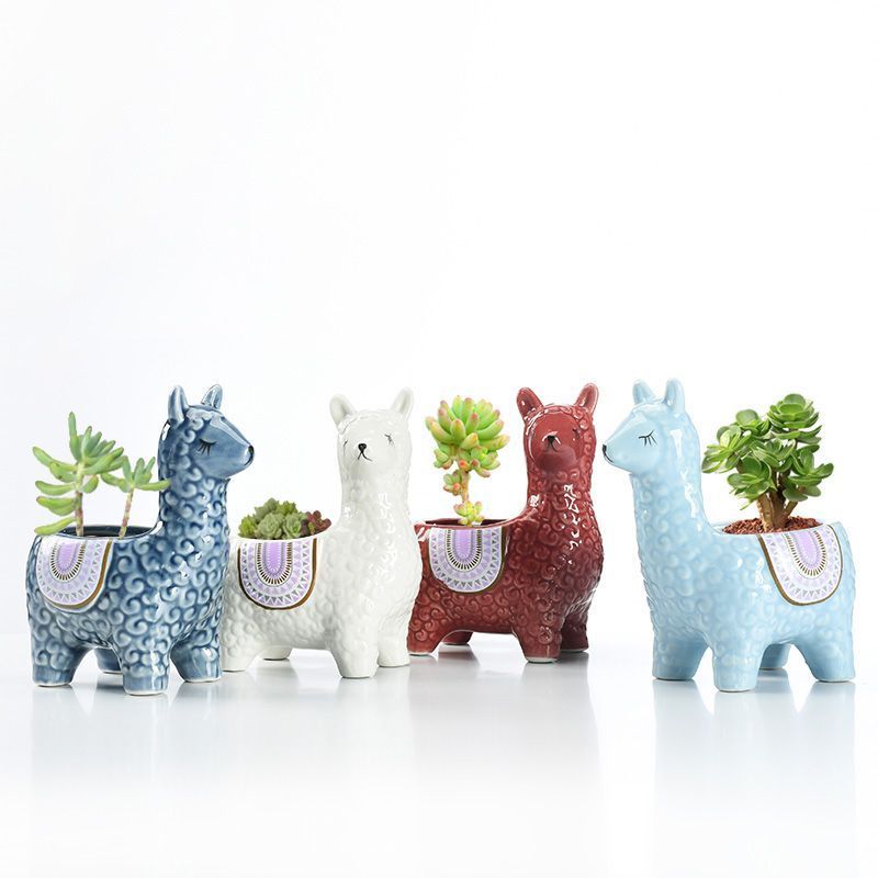 White Ceramic Planter with Head Tilted Alpaca
