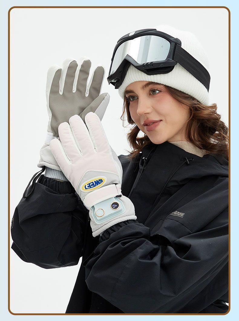 Windproof Water-Repellent Fleece-Lined Self-Heating Gloves Pink