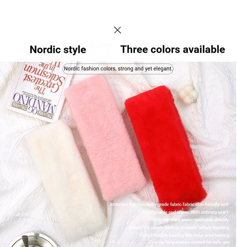 Winter Imitation Rabbit Fur USB Heated Scarf Pink