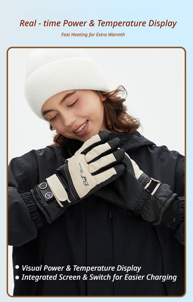 Winter Self-Heating Windproof Touchscreen Gloves-Beige Black