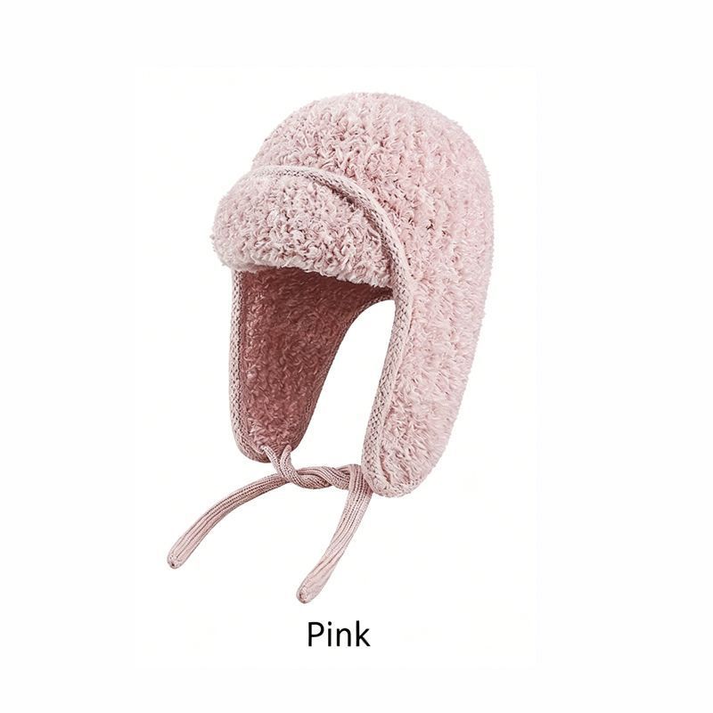 Women Sherpa Aviator Beanie - Warm Earflap Knit Hat Black