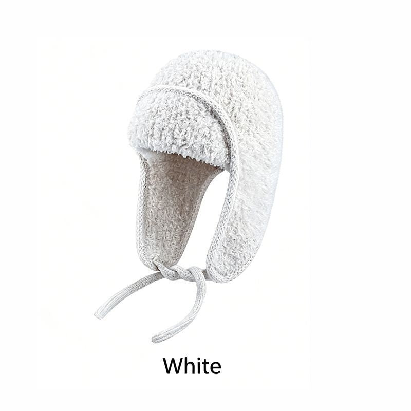 Women Sherpa Aviator Beanie - Warm Earflap Knit Hat Black