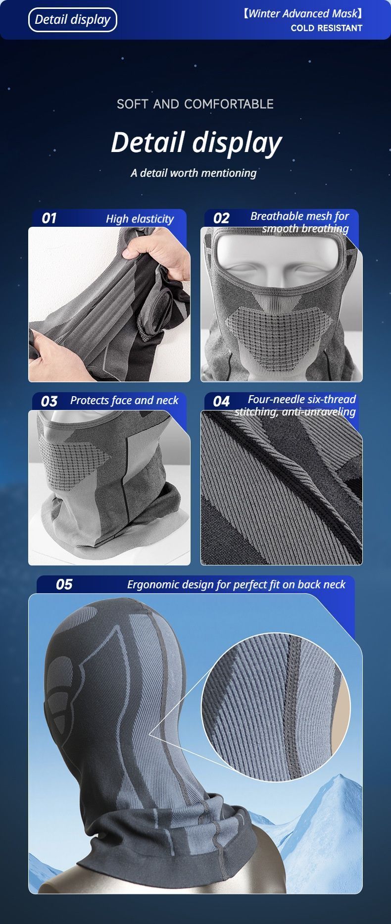 Black and Brown Unisex Windproof Ski Balaclava, Thermal Neck Gaiter & Motorcycle Face Mask