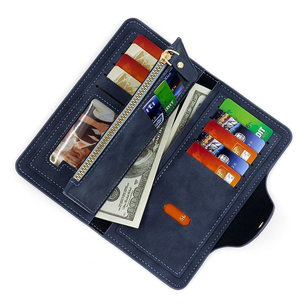 2Pcs Blue Matte Long Wallet
