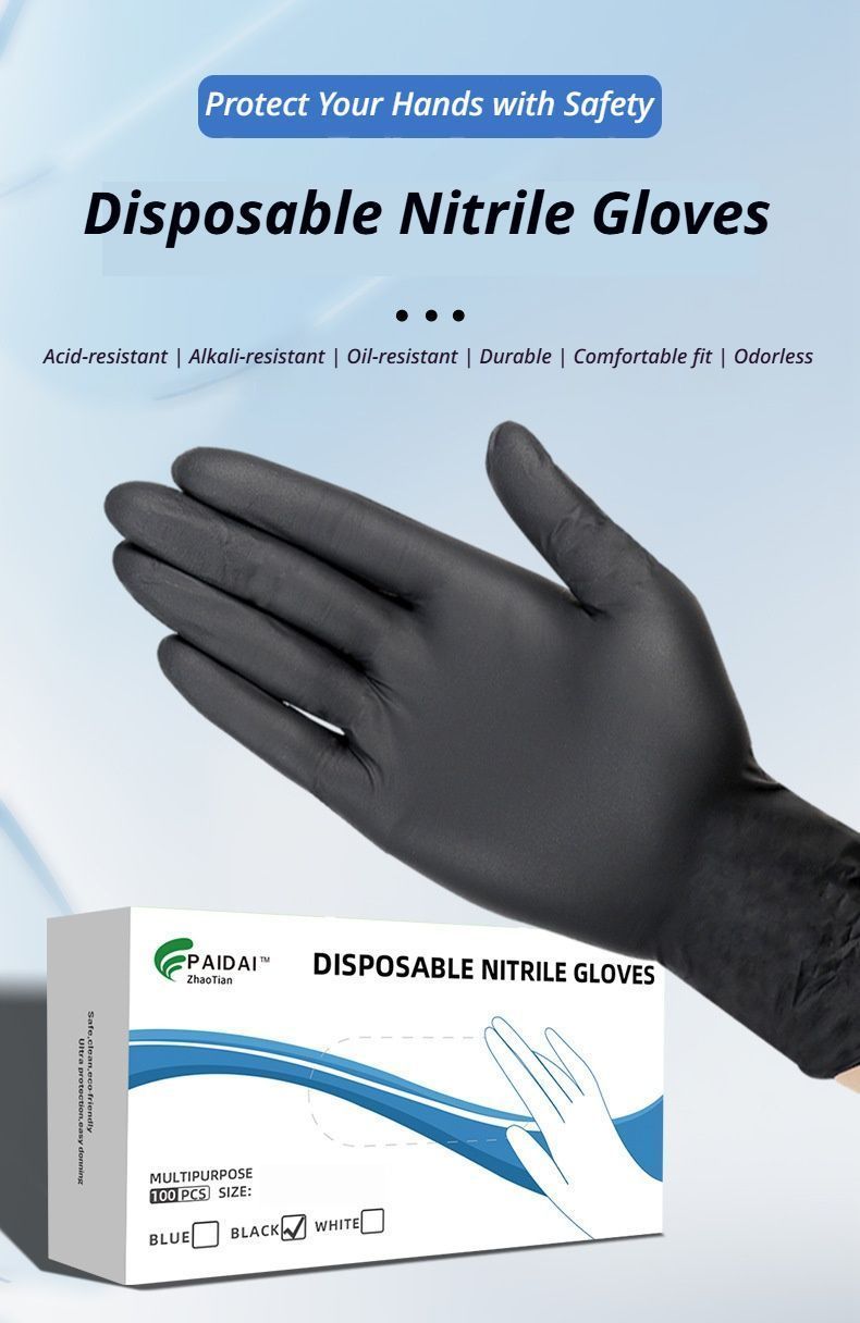 300Pcs Black Nitrile Gloves Large