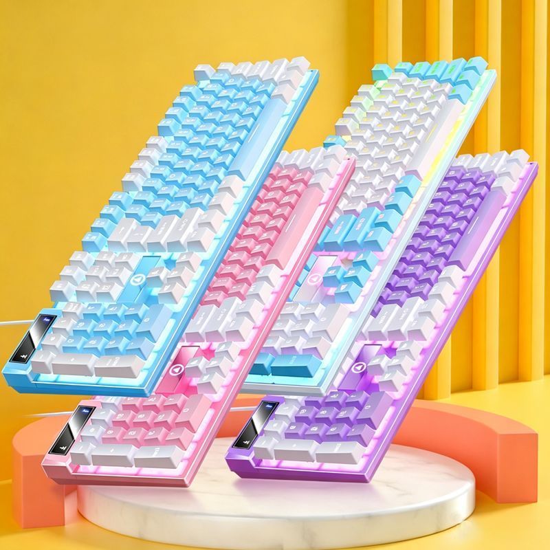 104 Keys Wired Keyboard White And Purple