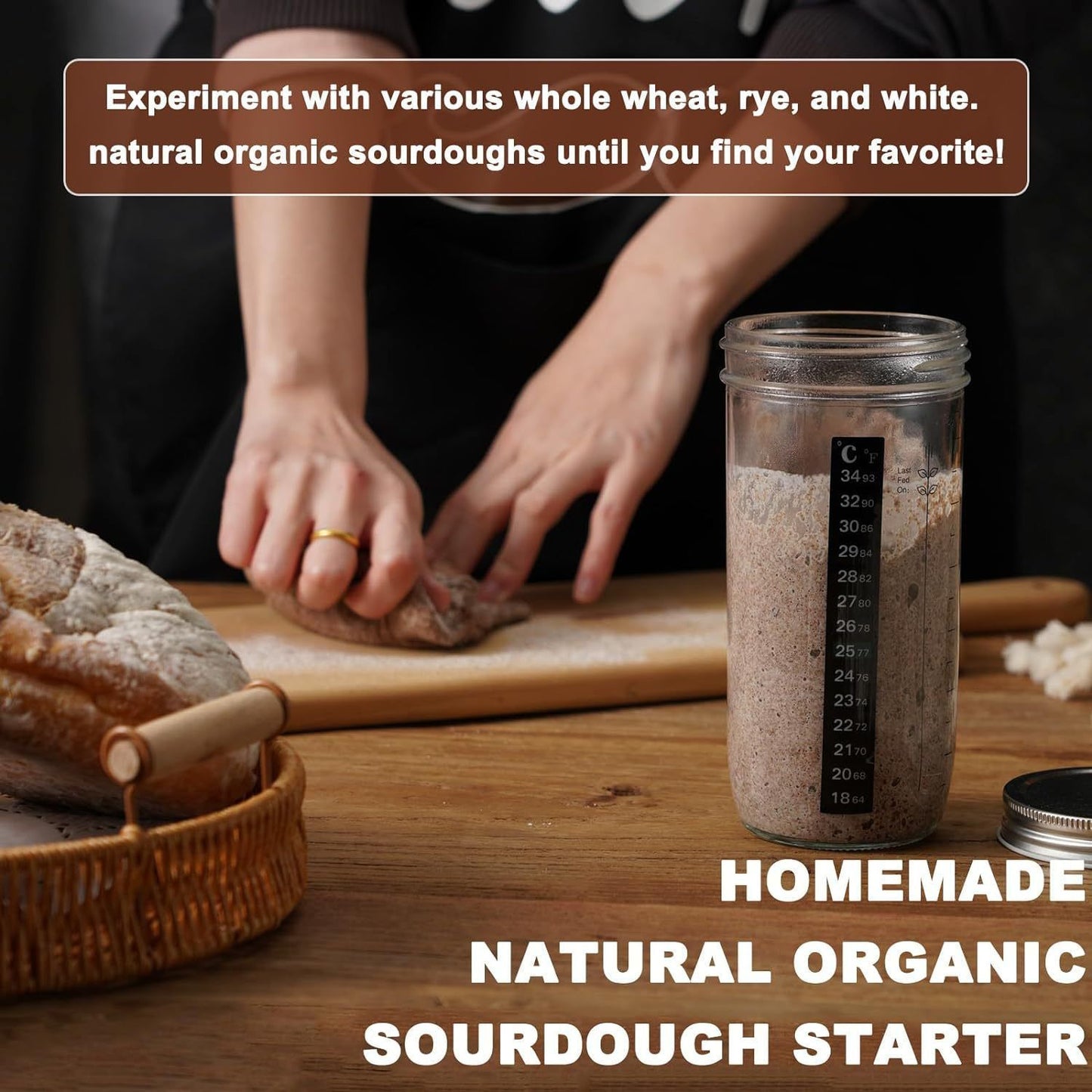 24oz Glass Sourdough Starter Jar, Fermentation Tool Set