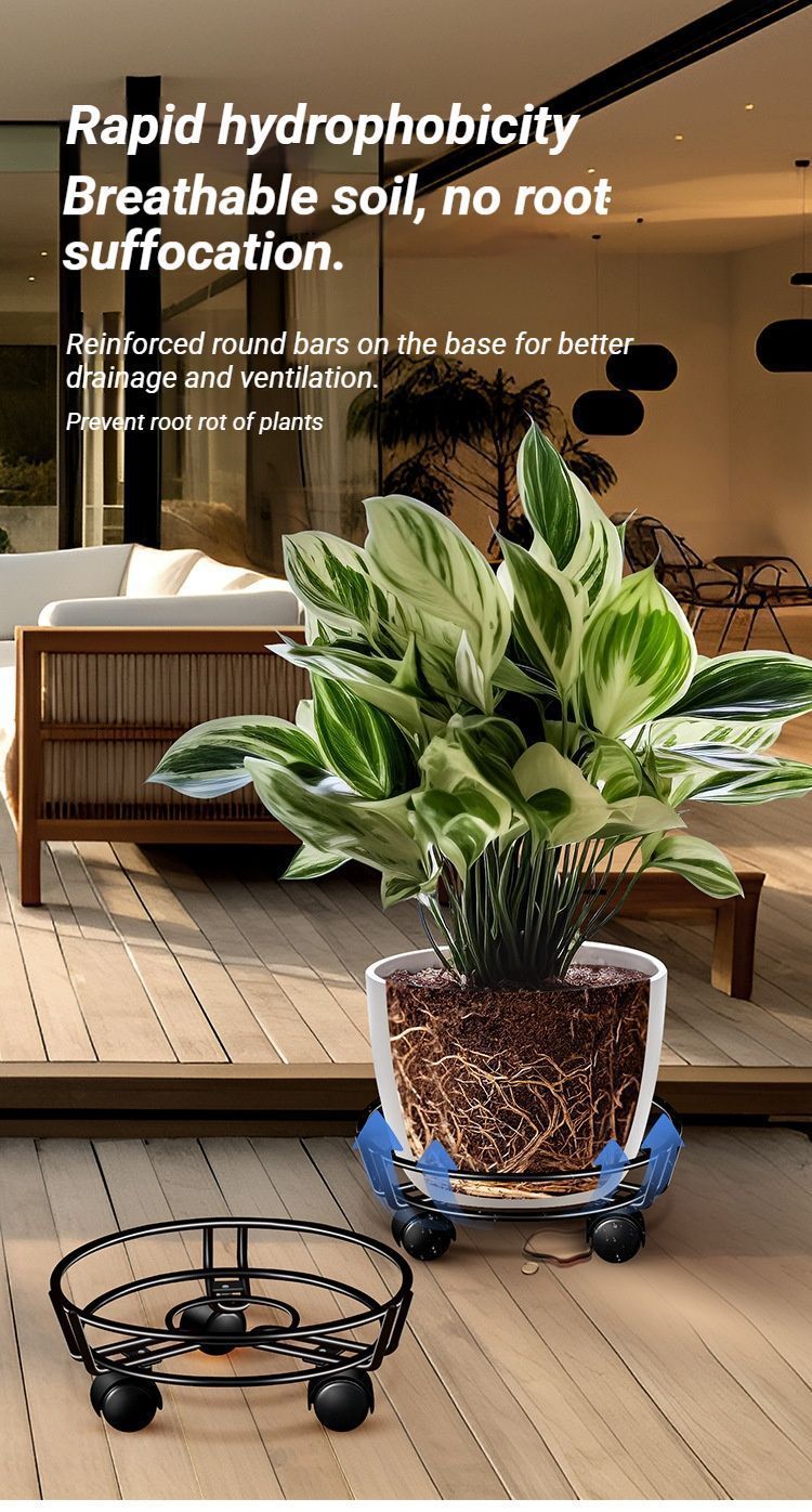 Black Round Wheel Plant Caddy