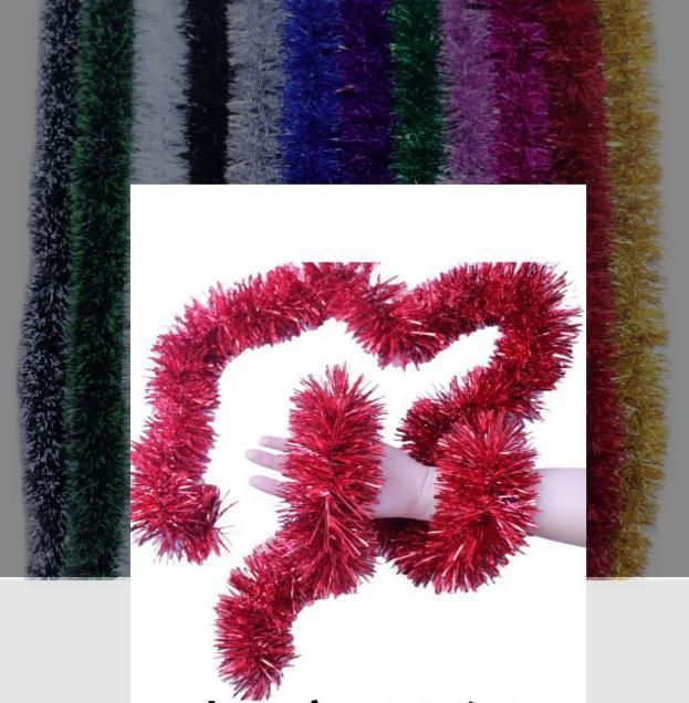Thick Tinsel Garland 2M Dark Green with Green Trim 5pcs