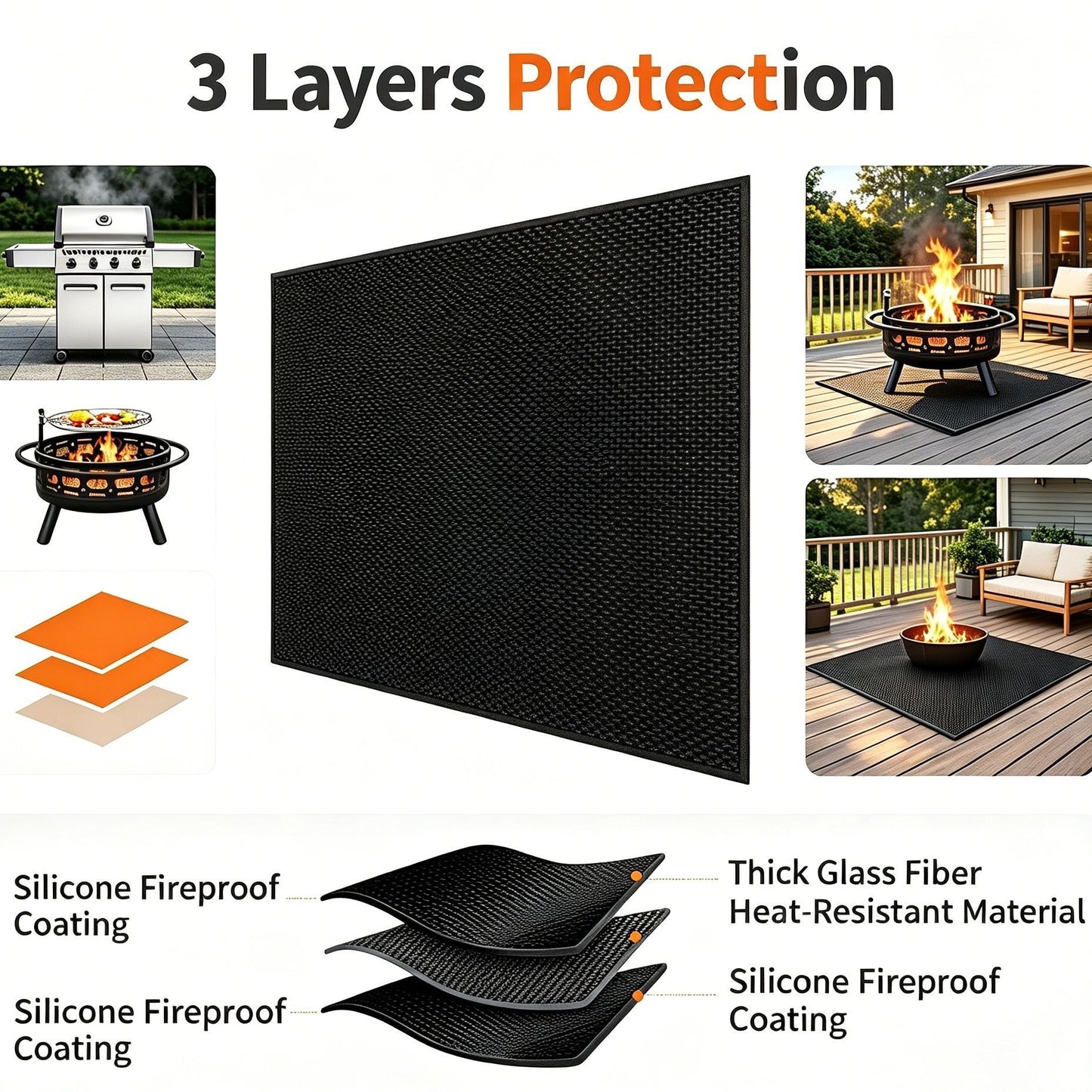 Dual Sided Fire Mat Prevent Deck Burn Stains(60*40IN)
