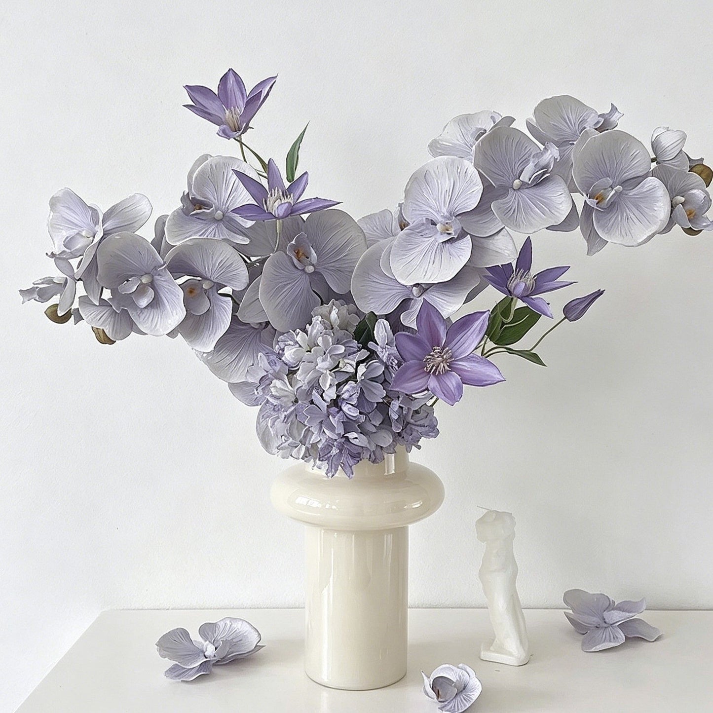 Artificial Oil Painting Phalaenopsis, Light Purple, 3 Pack