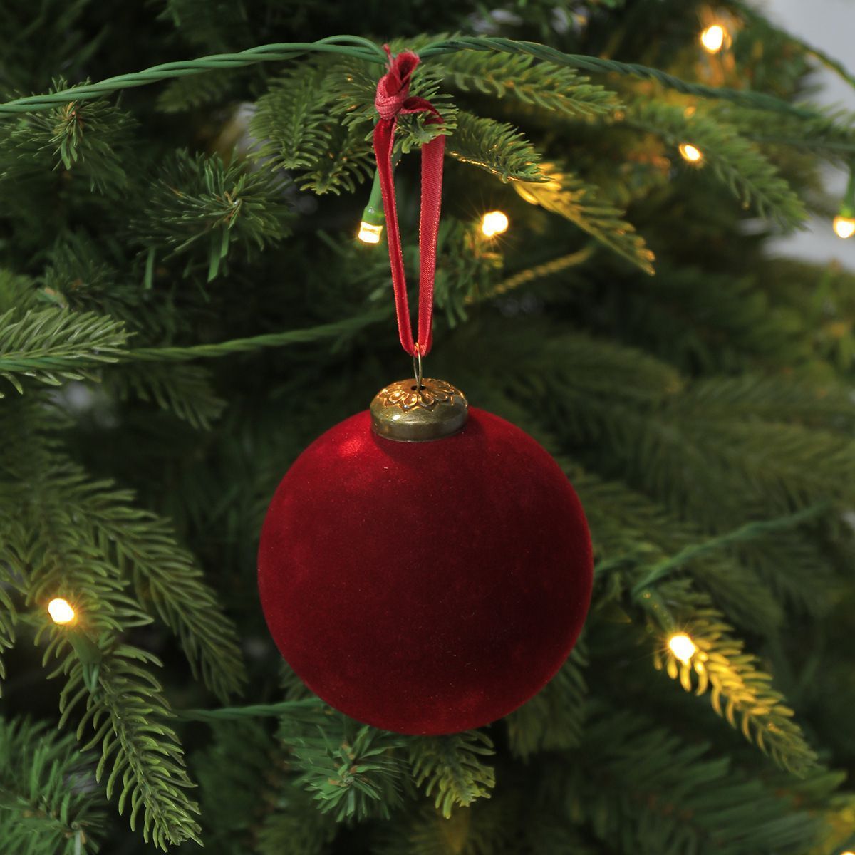 24pk Flocked Xmas Baubles Metal Cap, Avocado 6cm