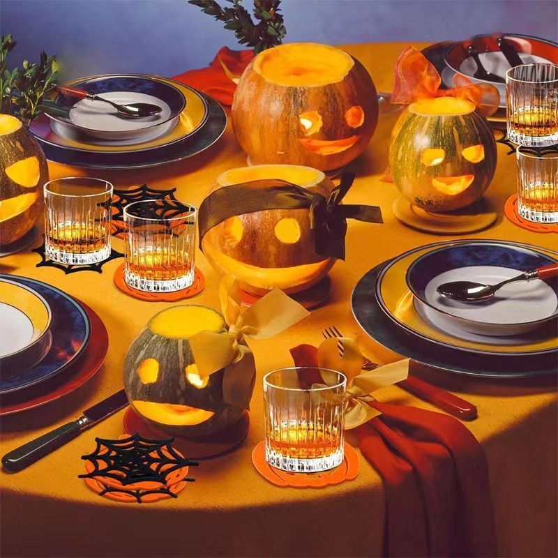 6pk Mixed Pumpkin & Spider Web Halloween Felt Coasters