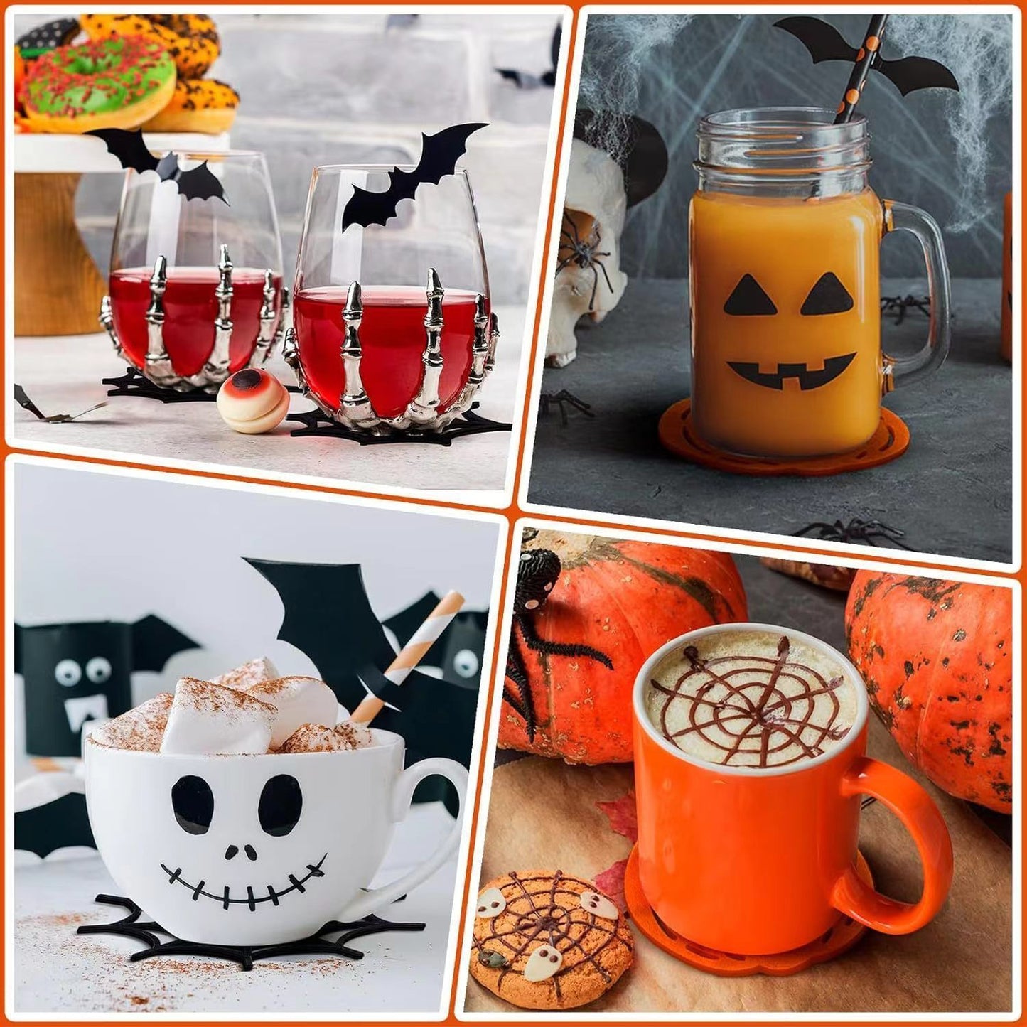 10pk Mixed Pumpkin & Spider Web Halloween Felt Coasters