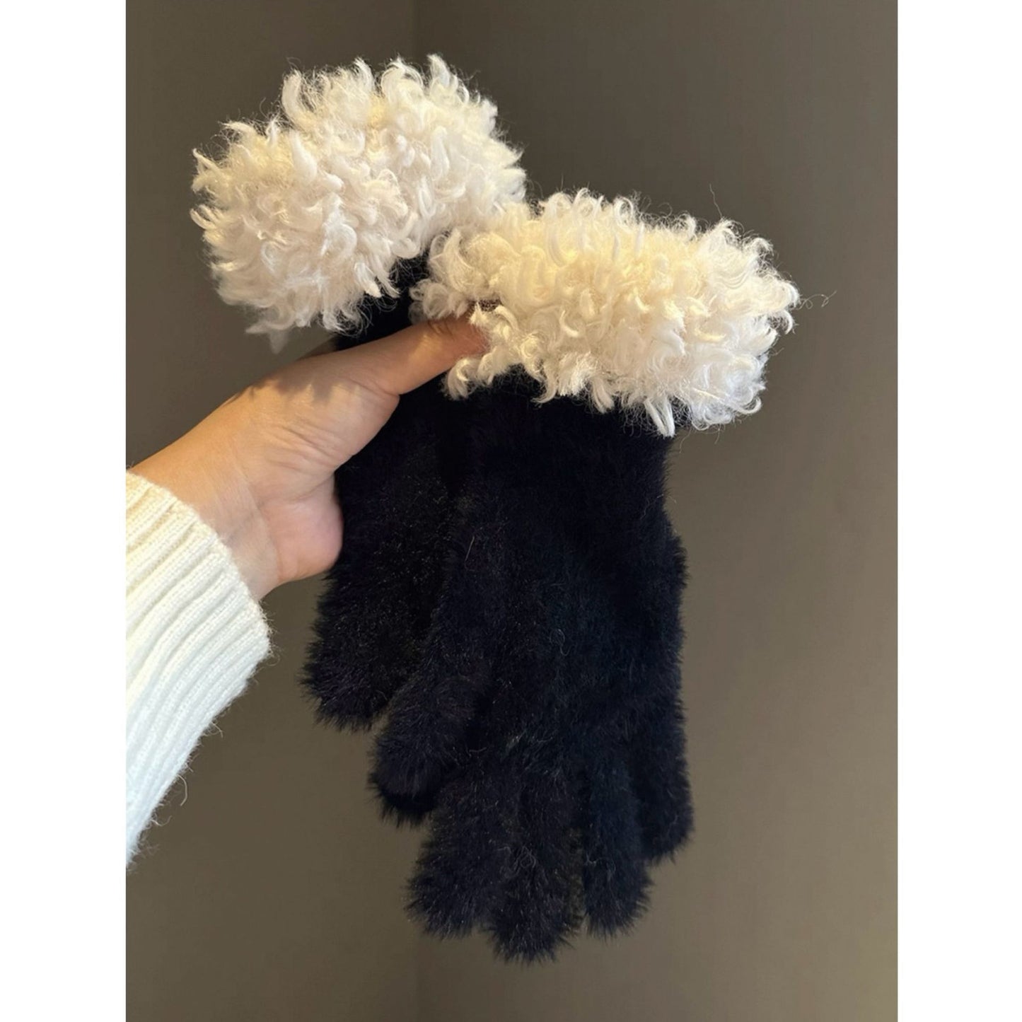 Beige Faux Mink Spliced Gloves