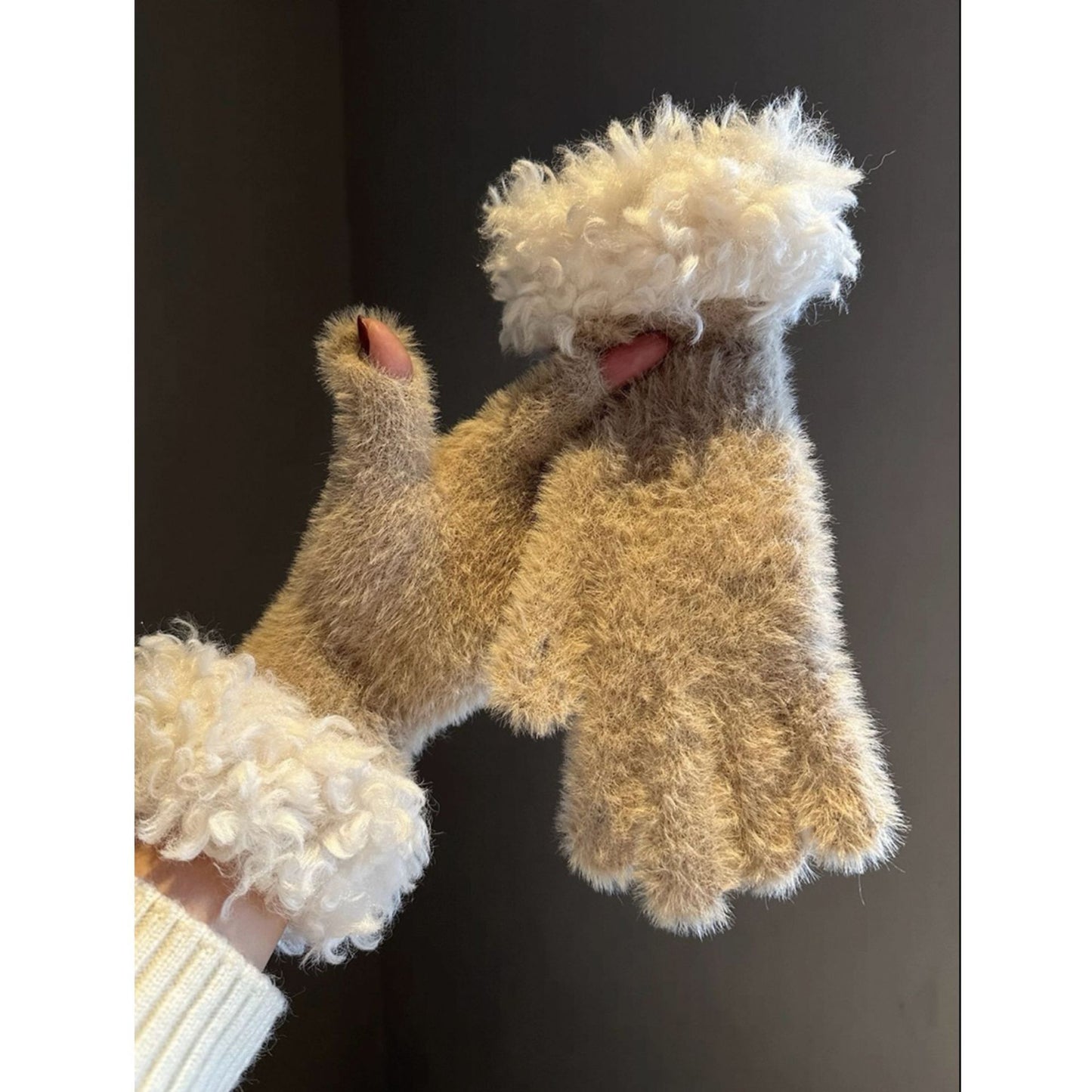Green Faux Mink Spliced Gloves