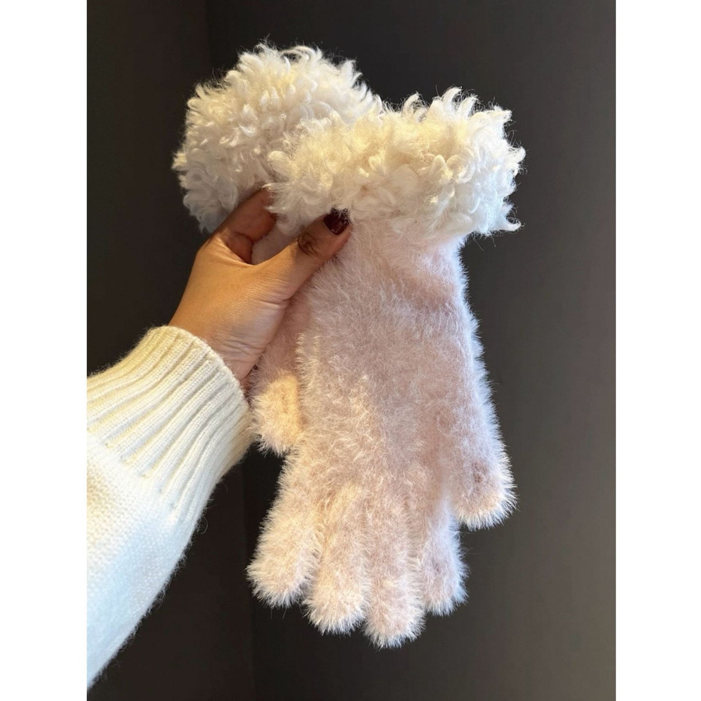 Khaki Faux Mink Spliced Gloves
