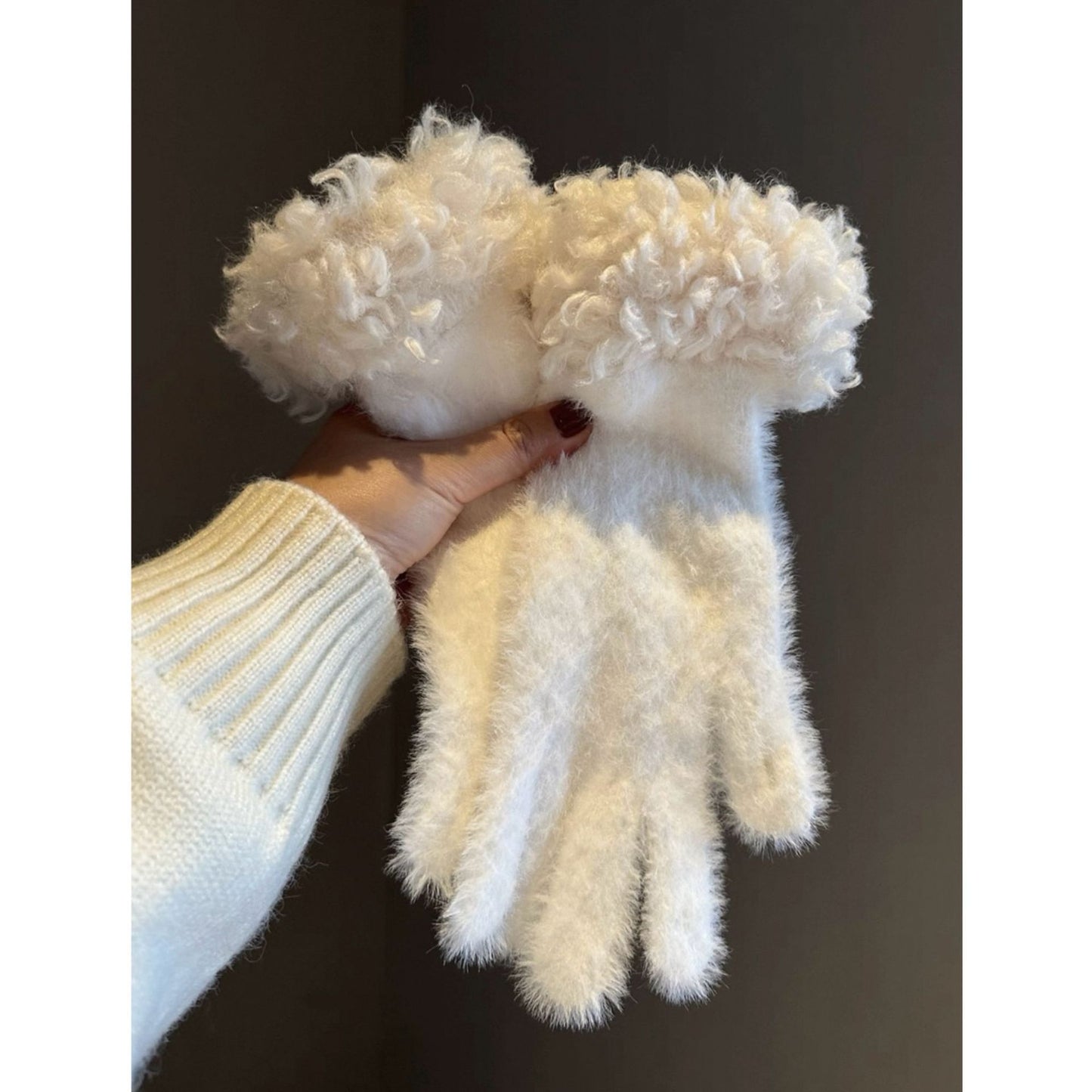 Blue Faux Mink Spliced Gloves