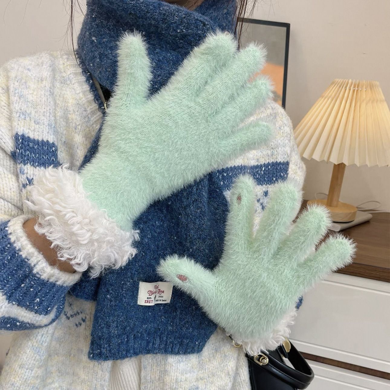 Black Faux Mink Spliced Gloves