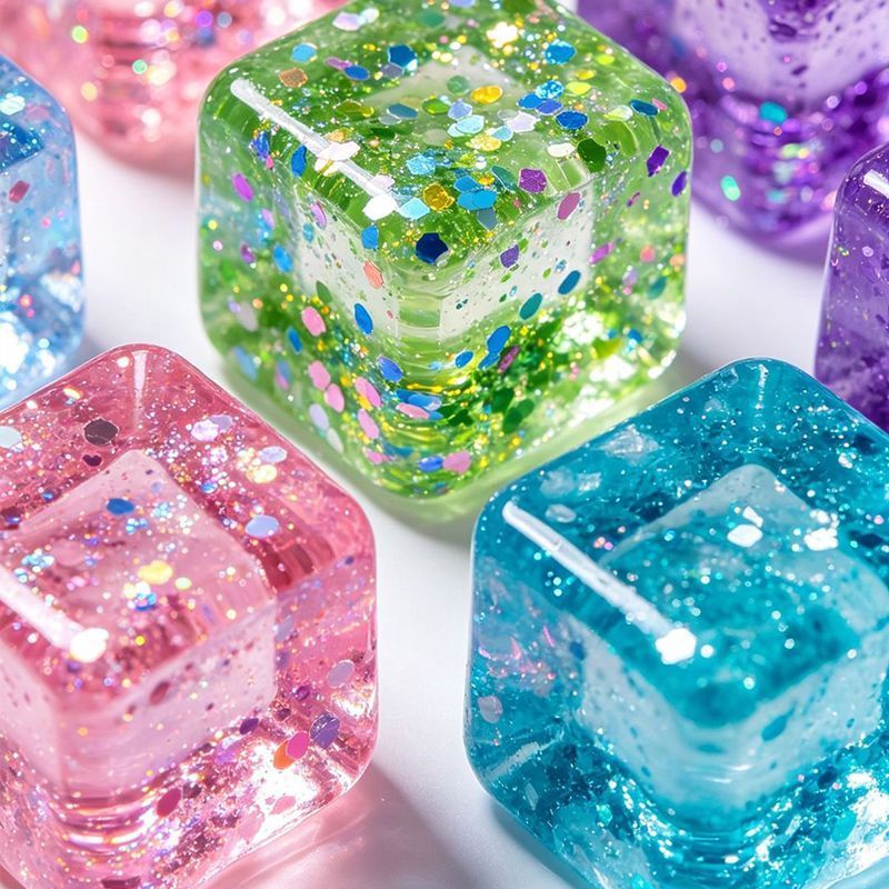 Pink Glitter Snowflake Ice Cube Squishy Toy