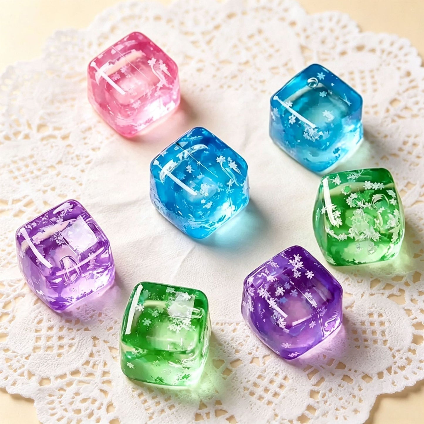 Green Glitter Snowflake Ice Cube Squishy Toy
