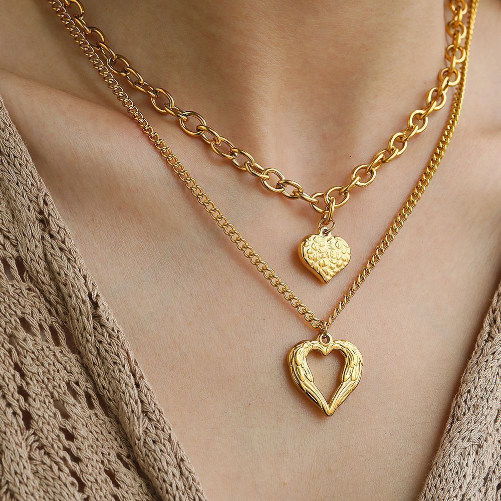 2Pcs Gold Heart Necklace