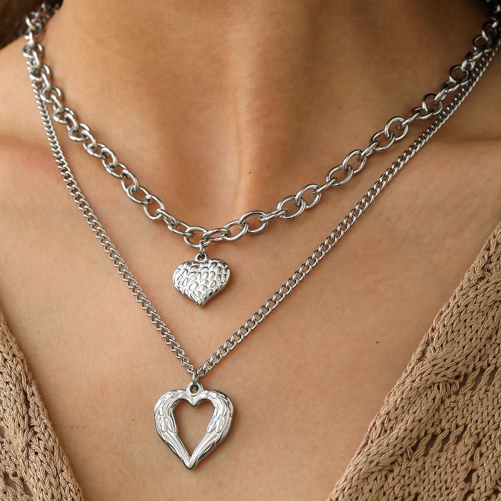 2Pcs Silver Heart Necklace