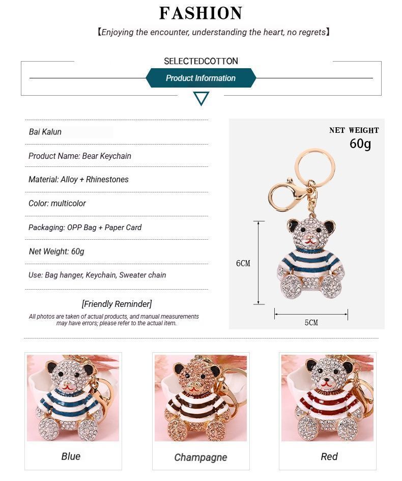 2-Pack Crystal Bear Keychains 03