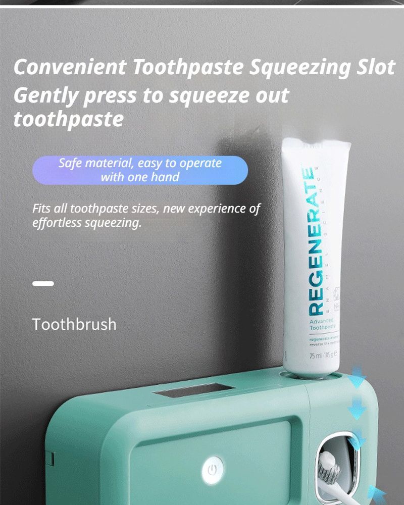 White Smart UV Sterilization Set, No-Drilling Wall-Mounted Toothbrush Organizer & Electric Toothbrush Sanitizer