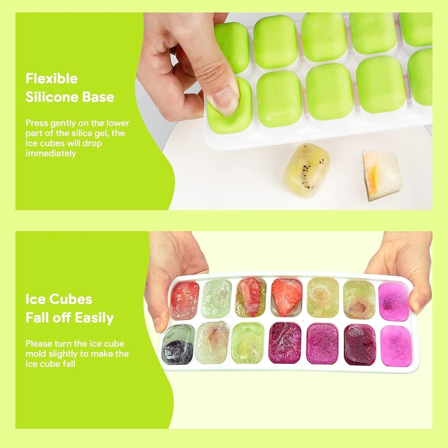 14 Grid Square Silicone Ice Tray, 4 Colors Soft Bottom Ice Making Mold