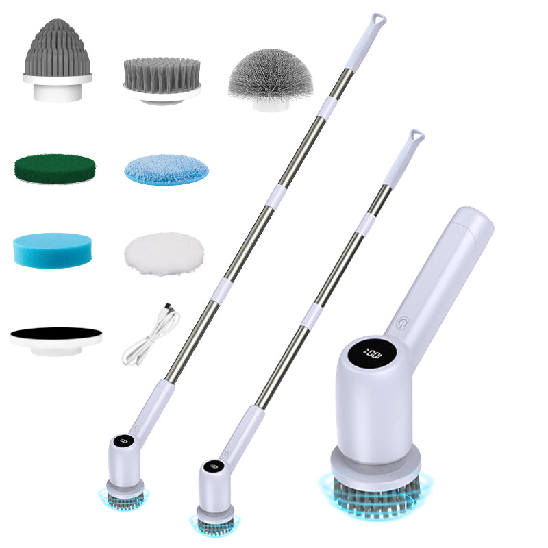 Electric Spin Scrubber Power Shower Cleaning Brush with Extendable Handle & 8 Brush Heads for Bathtub Tile Grout Kitchen Window and Floor
