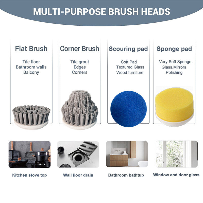 Cordless Electric cleaning brush spin scrubber with 4 replaceable heads for kitchen & bathroom