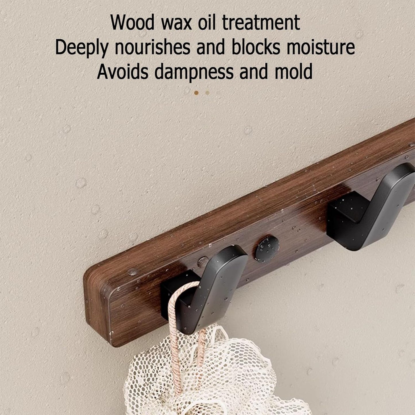 Coat rack - Wall coat rack - Coat rack with hooks - Storage rack - 25 × 3 cm - Wooden coat rack - Walnut - 5 hooks - Black