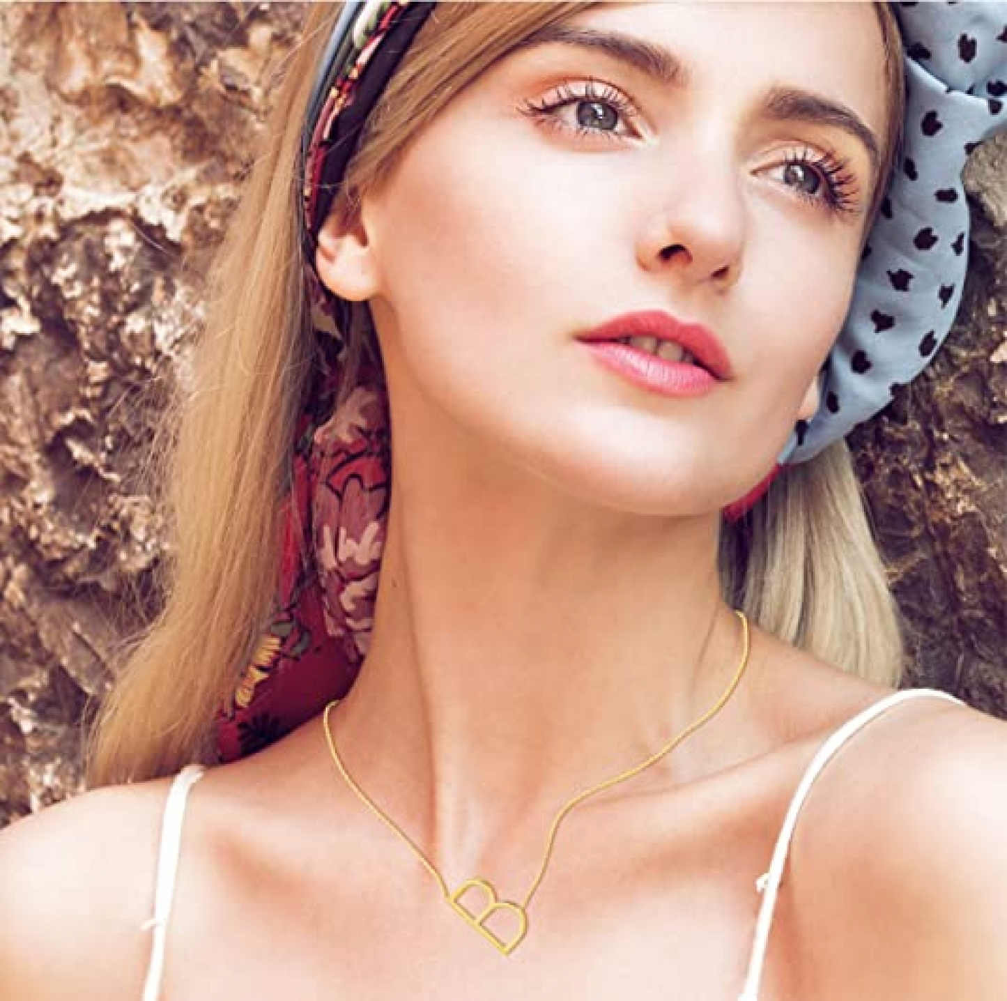 Sideways Block Initial Letter Pendant Necklace for Women ---